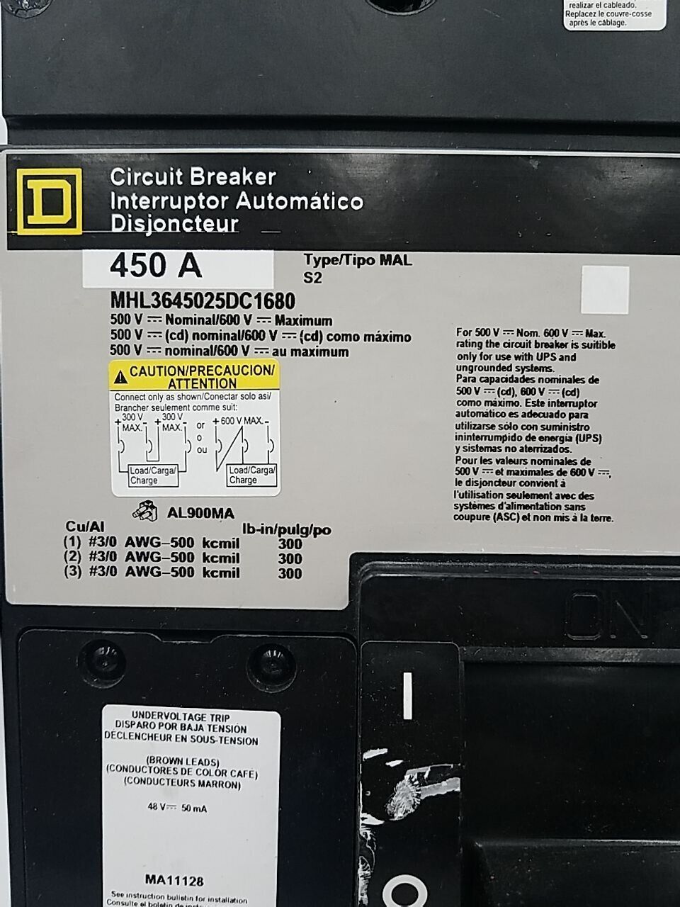 Square D MHL3645025DC1680 Used