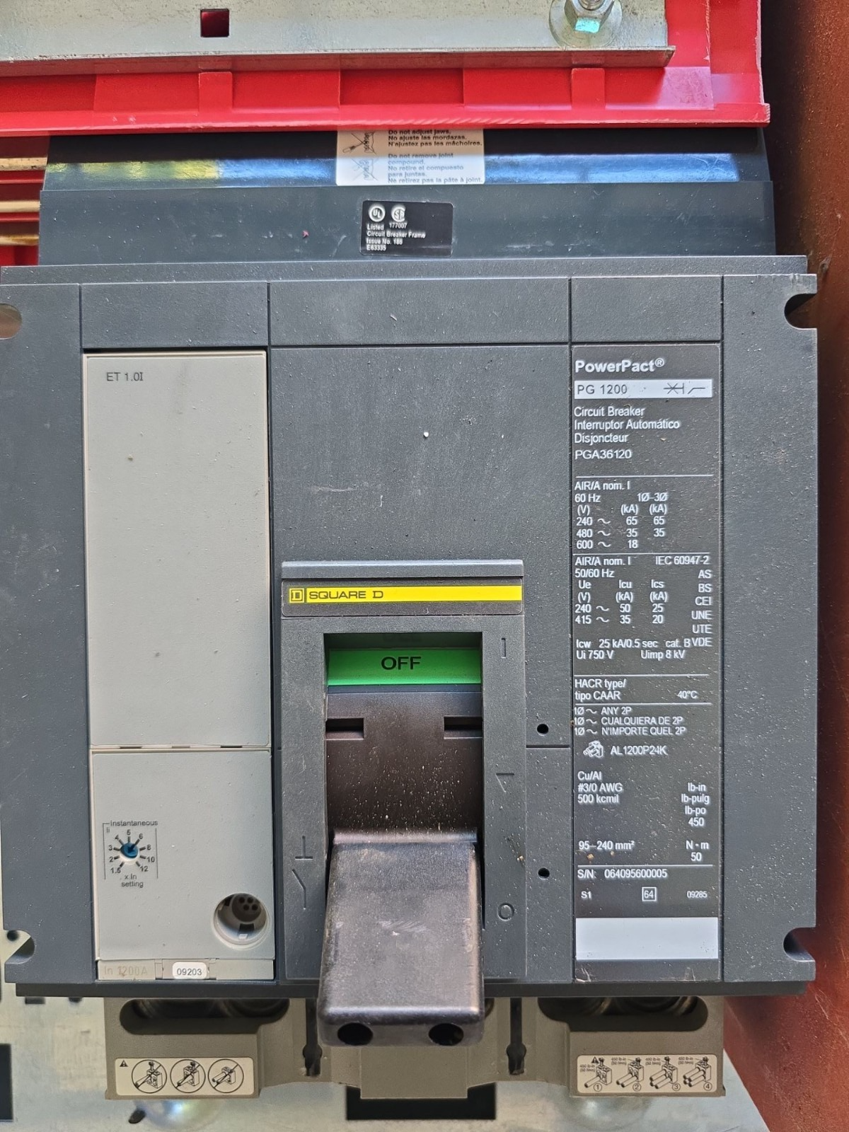 Square D HCRU I-Line Panelboard 1200A 600V PGA36120 MCB Panel 1200 Amp 3R Encl Used