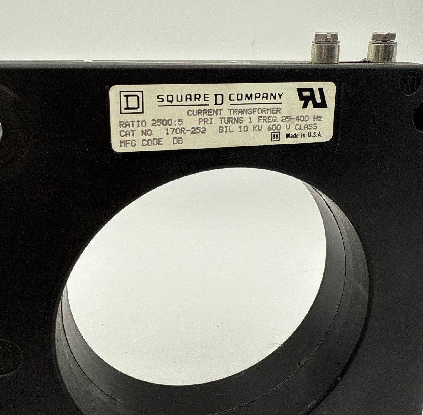 Square D 170R-252 Current Transformer Ratio 2500:5A 600V 25-400Hz 10KV BIL Used