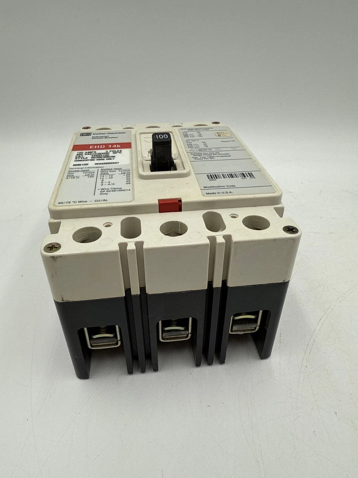 Cutler Hammer EHD3100 Circuit Breaker 100A 3P 480V 3PH EHD 100 Amp 3 Pole Used Used