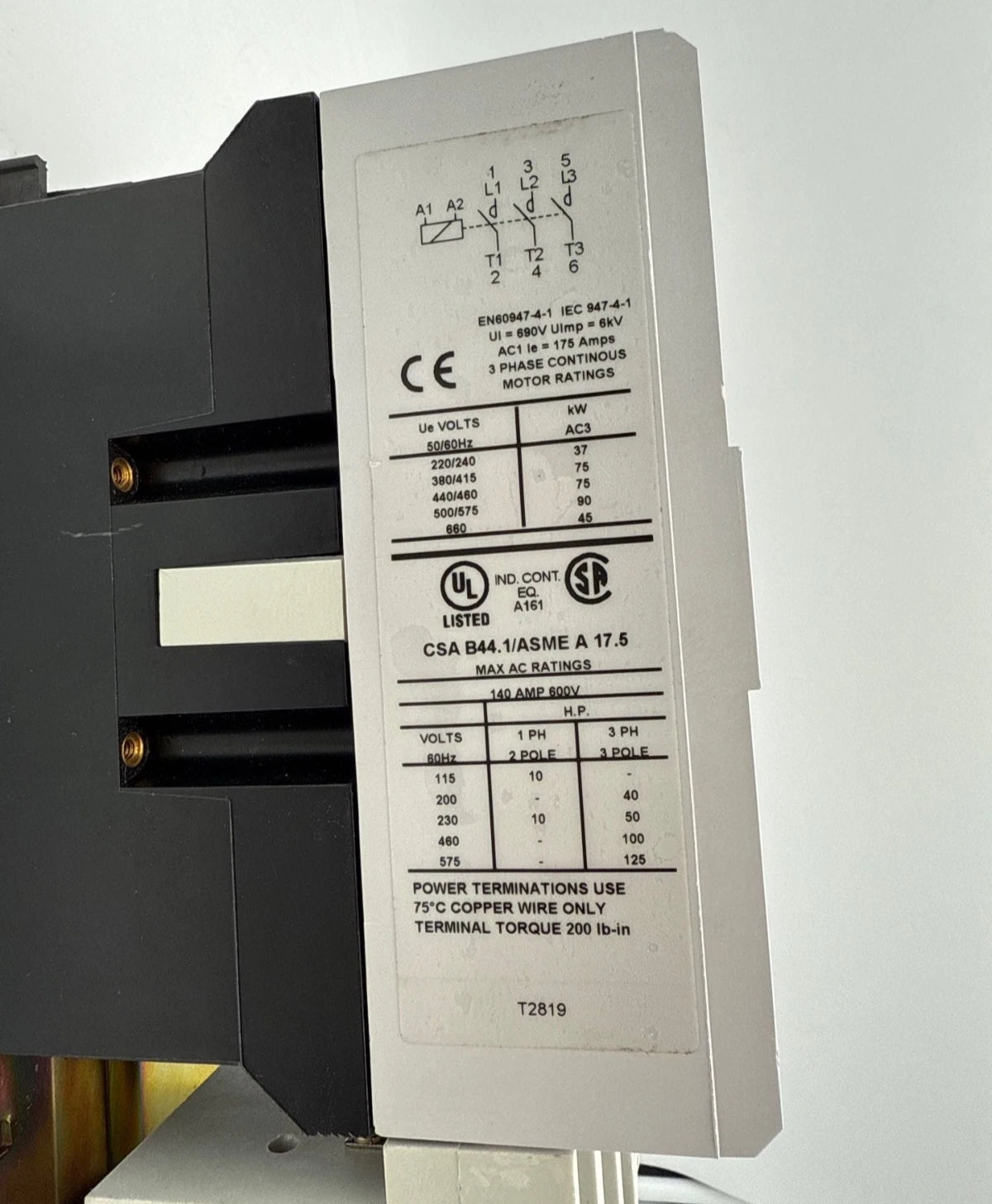 Eaton AE16NN0 Starter 140A 3P 600V 125 HP Coil 110-120V Overload 10-6530-3 Used