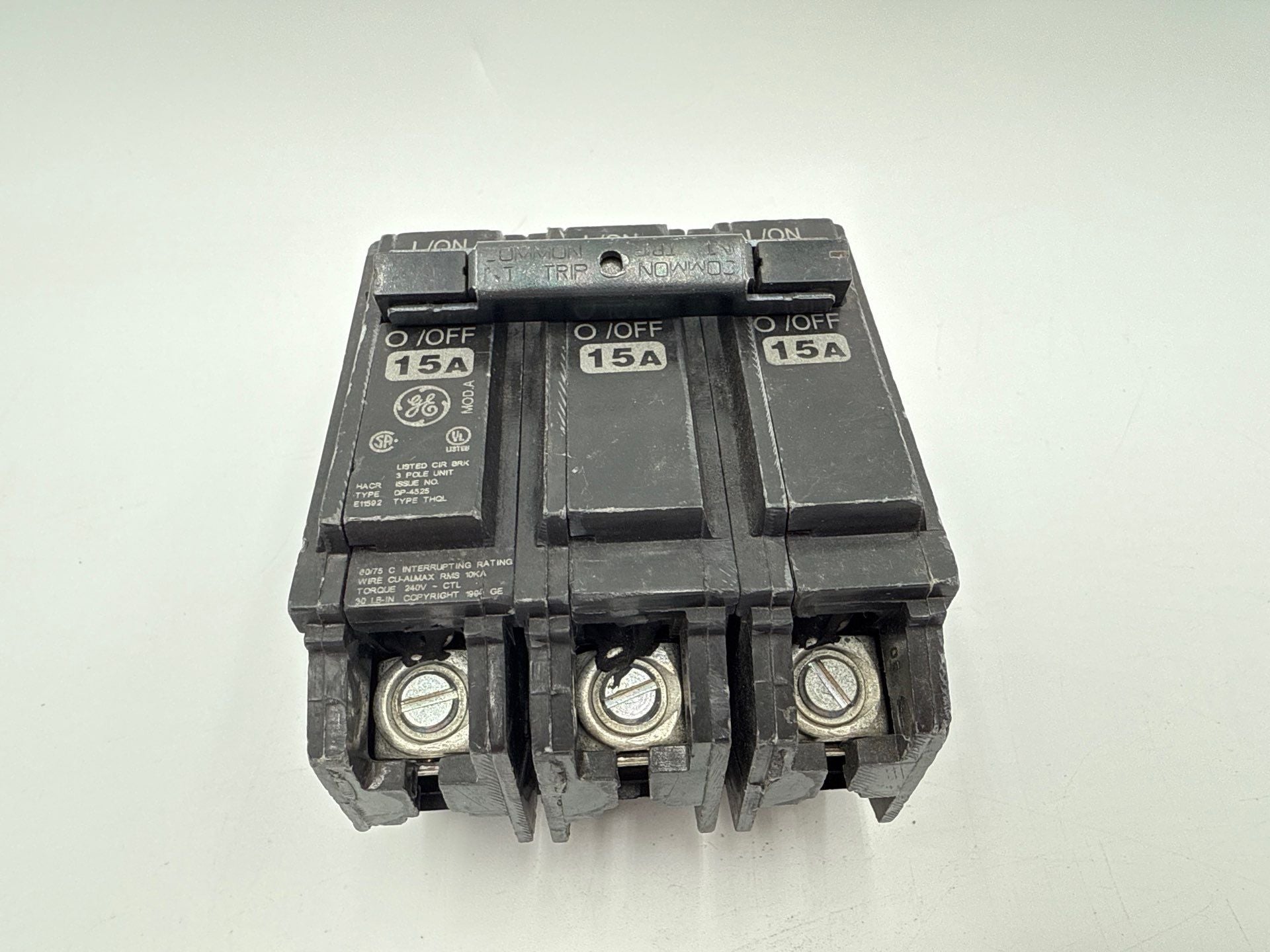 GE THQL32015 Plug On Circuit Breaker 15A 3P 240V THQL 15 Amp 3 Pole Used