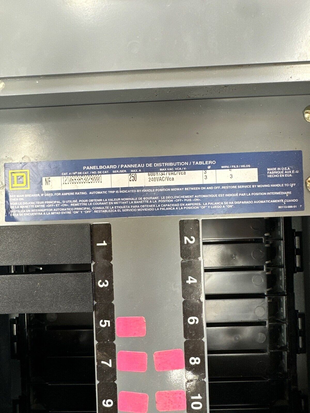 Square D NF MLO Panelboard 250A 600V 3PH 4W 42 Cir Main Lug Panel Indoor Encl P384 Used