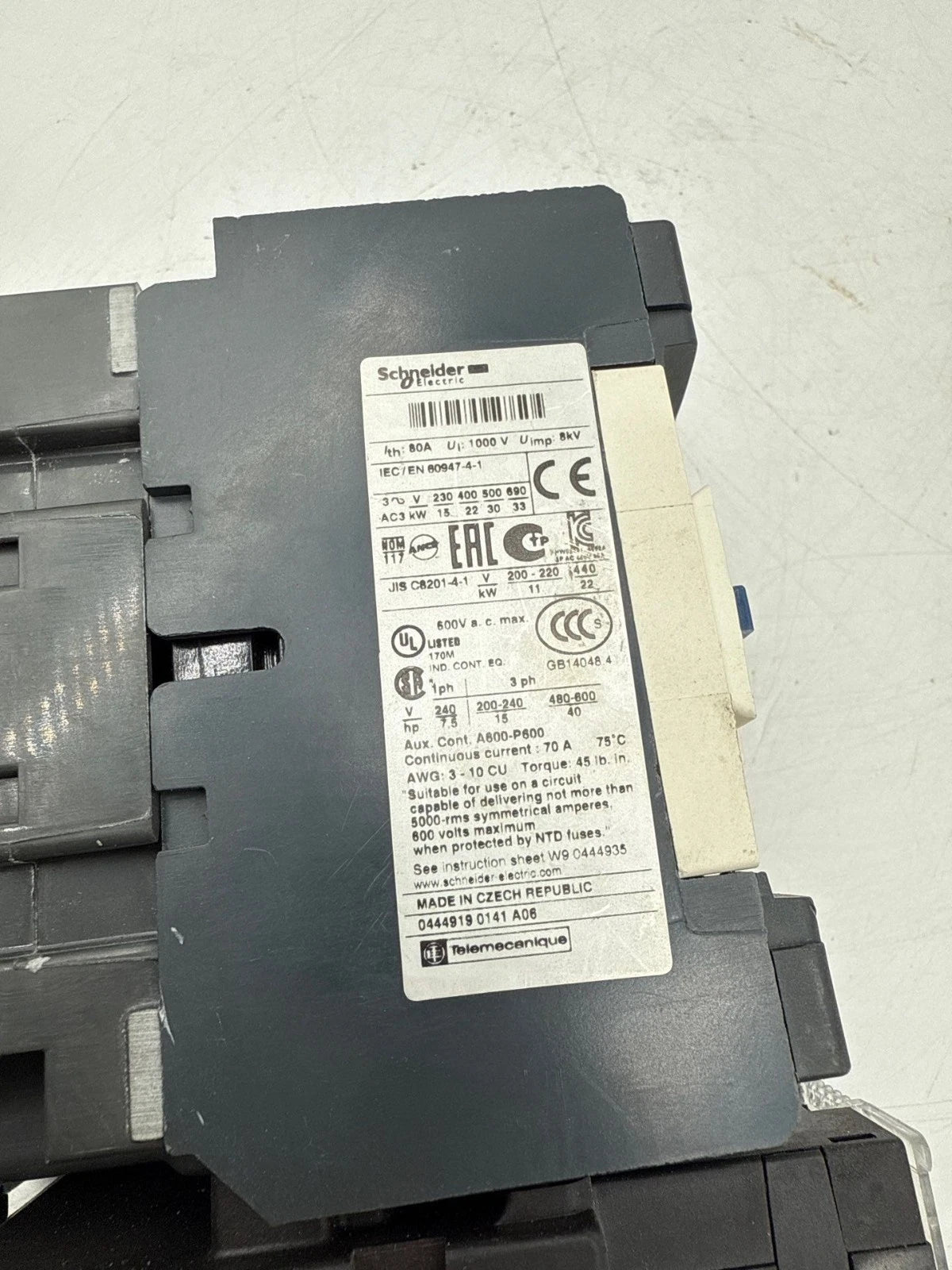 Schneider LC1D50 Starter 70A 3P 600V Coil 120V LC1D50G7 Overload LRD3357 Used