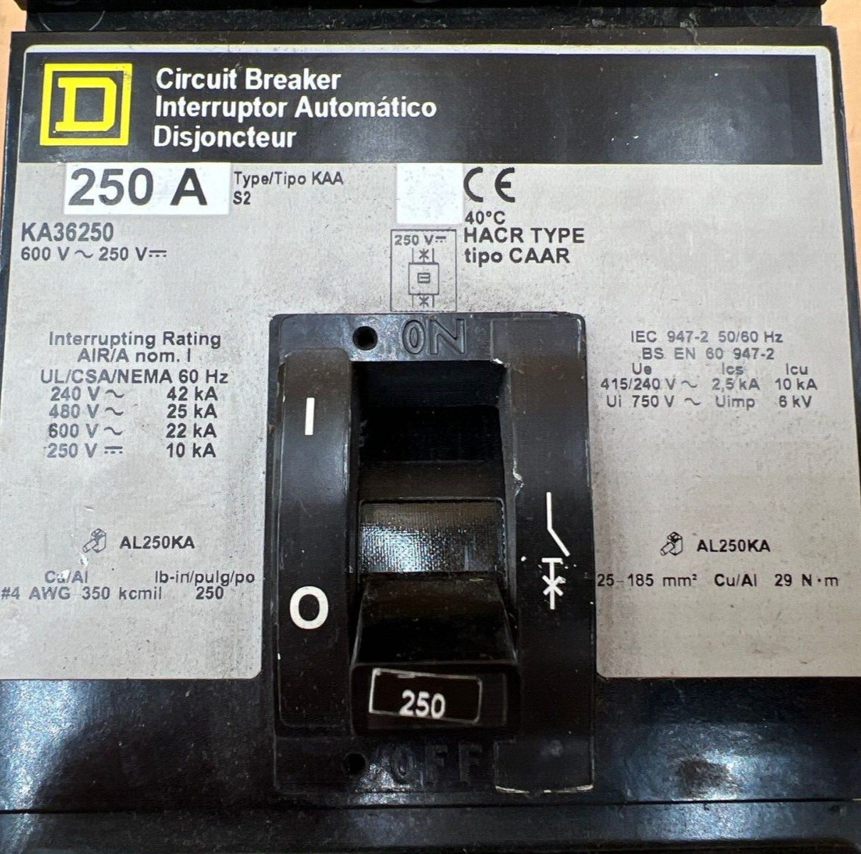 Square D KA36250 Used
