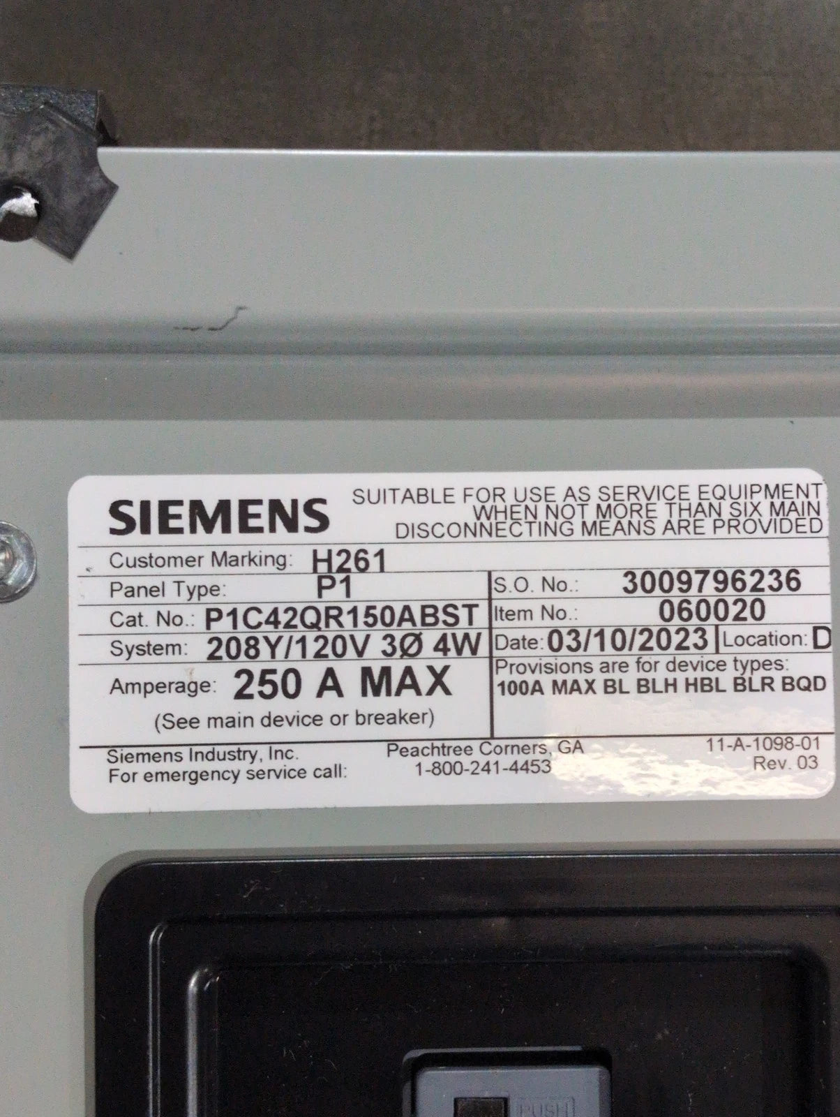 Siemens P1C42QR150ABST P1 Panelboard 150A 208/120V 3PH MCB Panel 150 Amp 42 Cir New