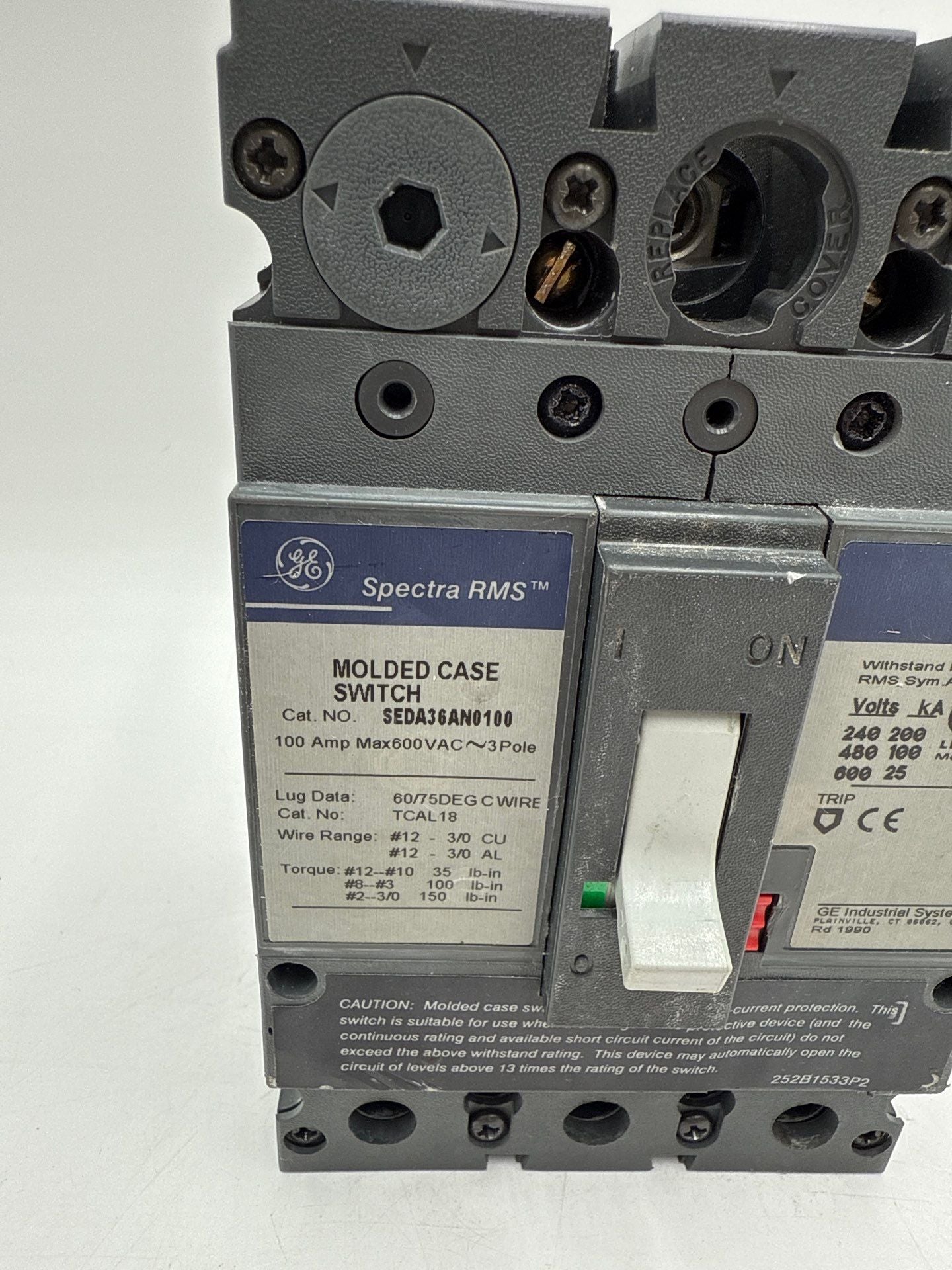 GE SEDA36AN0100 Circuit Breaker 100A 3P 600V 100 Amp 3 Pole Spectra RMS Used