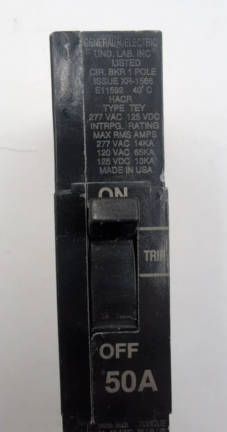 General Electric TEY150 Bolt On Circuit Breaker 50A 1P 277V TEY 50 Amp 1 Pole Used