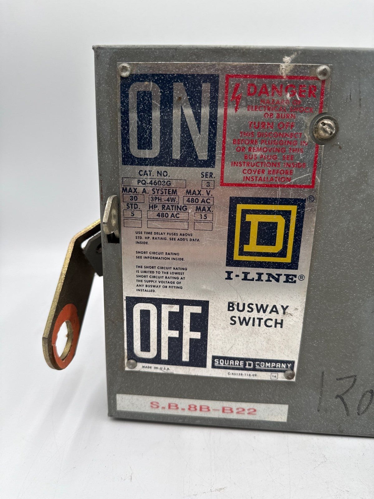 Square D PQ4603G Busplug I-Line Busway Unit Switch 30A 3PH 4W 480V 30 Amp Used