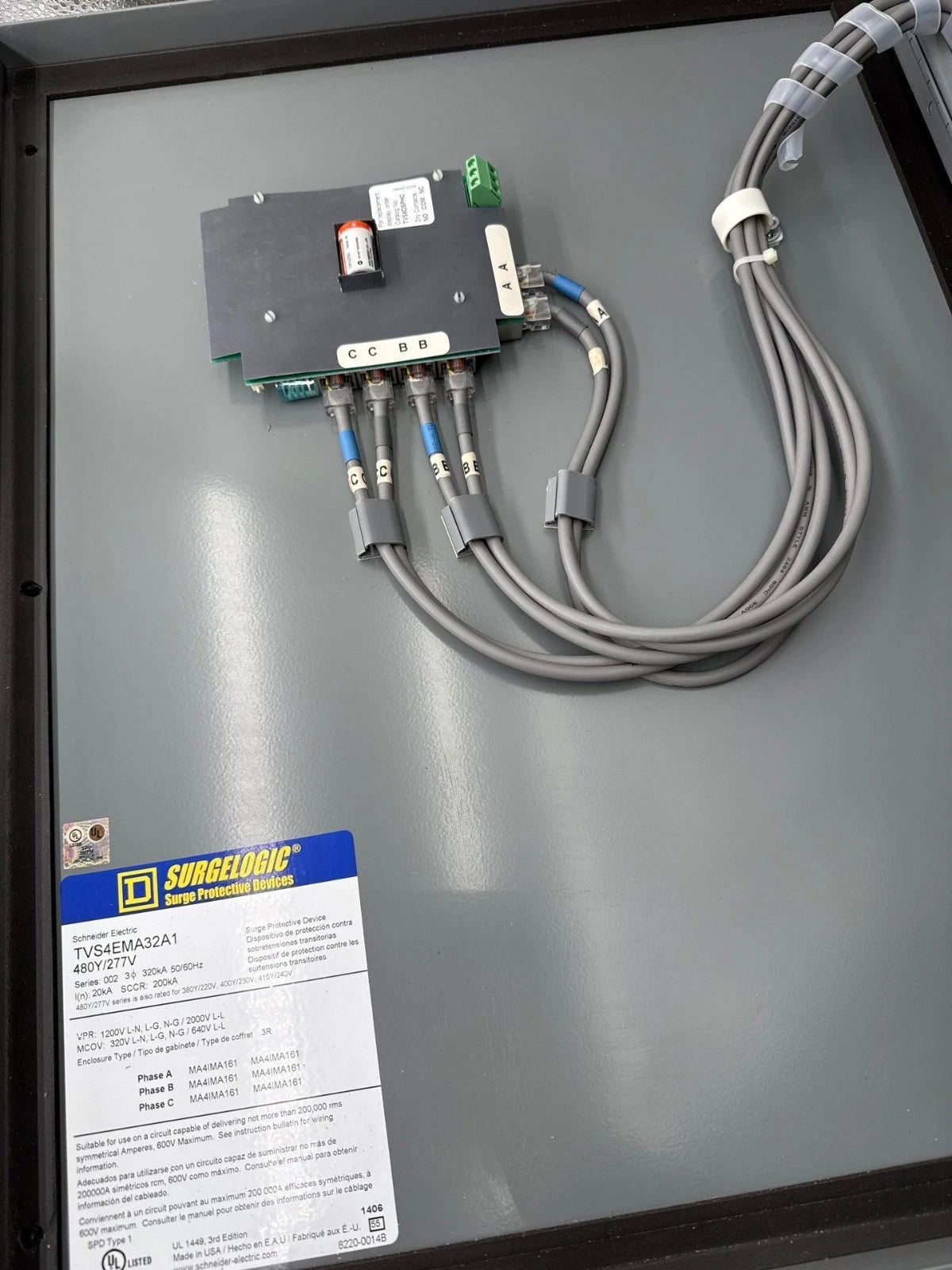 Square D TVS4EMA32A1 Surgelogic 320kA 480Y/277V 3PH 4W Surge Protection Device Used