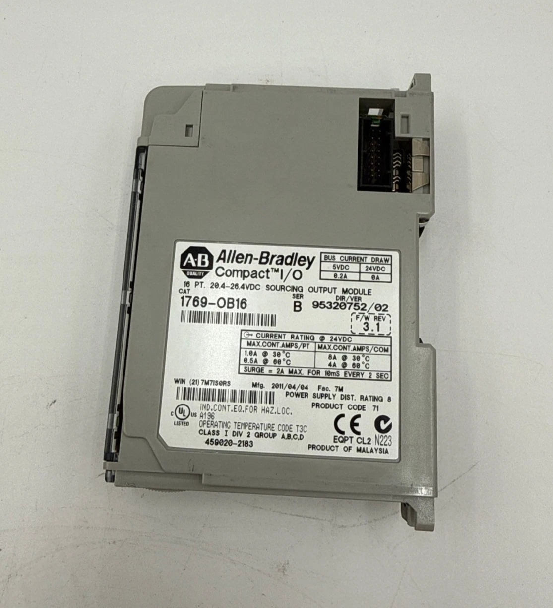 Allen Bradley 1769-OB16 Compact I/O Output Module Ser B 3.1 16 Point 17690B16 Used