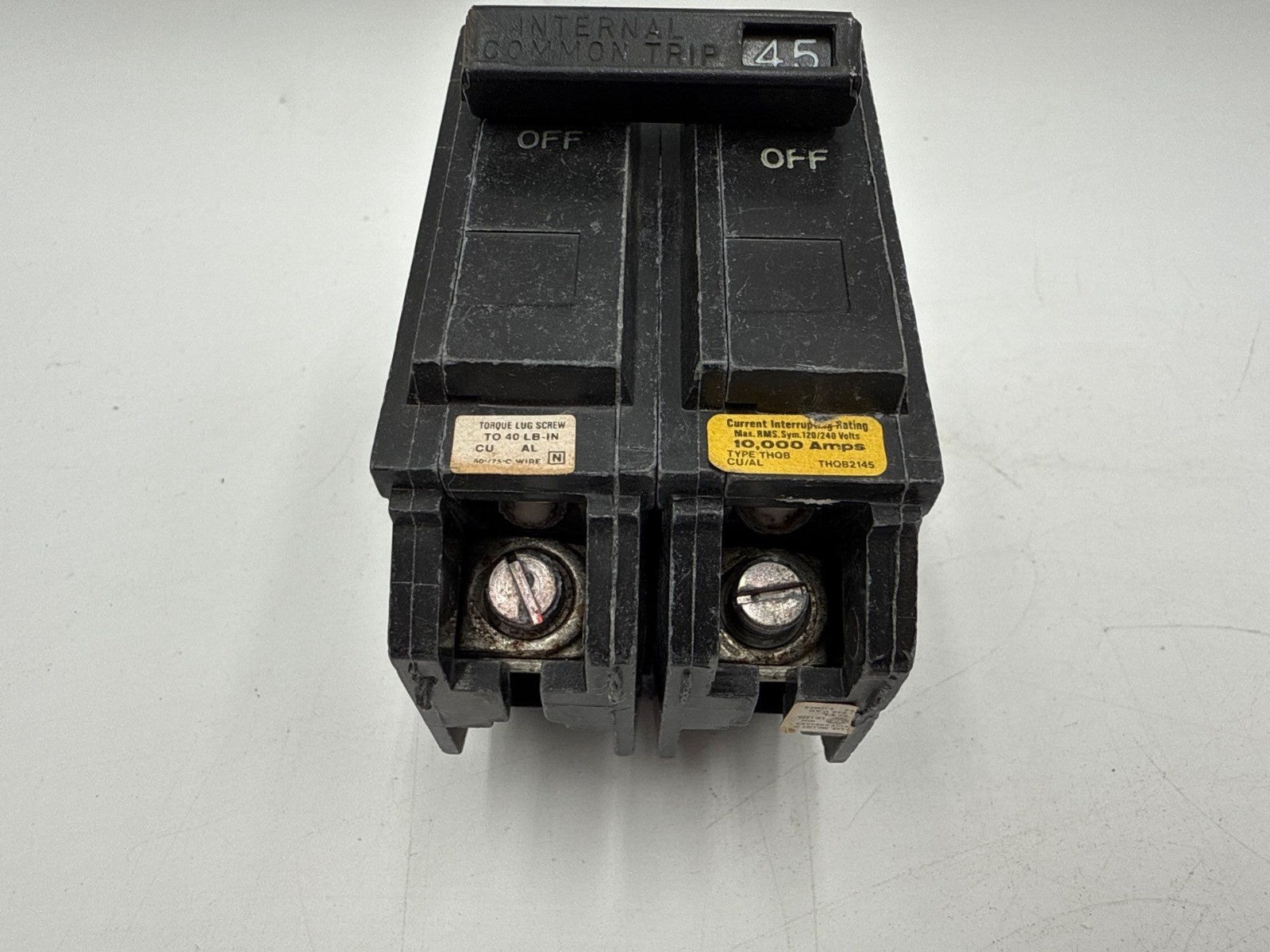 GE THQB2145 Circuit Breaker 45A 2P 120/240V THQB Bolt On 45 Amp 2 Pole 10kA Used