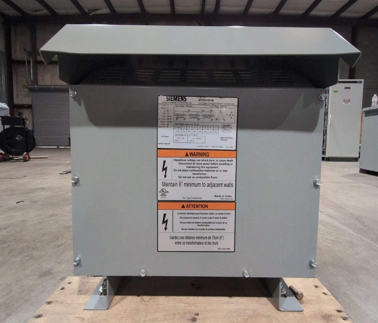 15KVA Siemens 3F3Y015D16 Transformer Pri 480V Sec 208/120V 3PH 3R Encl Outdoor New