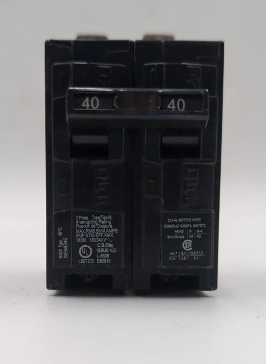 Siemens B240 Circuit Breaker 40A 240V 2P Type BL Bolt On 40 Amp 2 Pole BL240 NEW New
