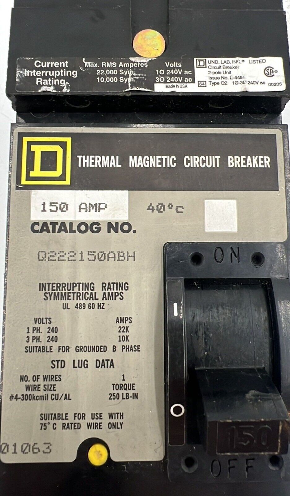 Square D Q222150ABH Used