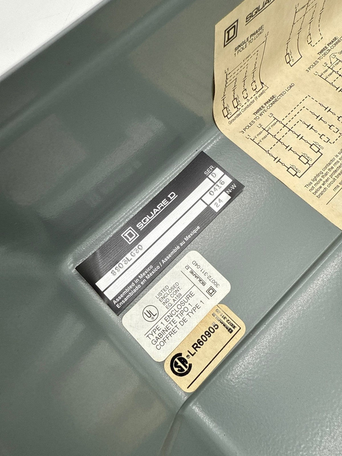 Square D 8903SPG1 Enclosed Lighting Contactor 60A 3P Coil 110/120V 8903LG30 New