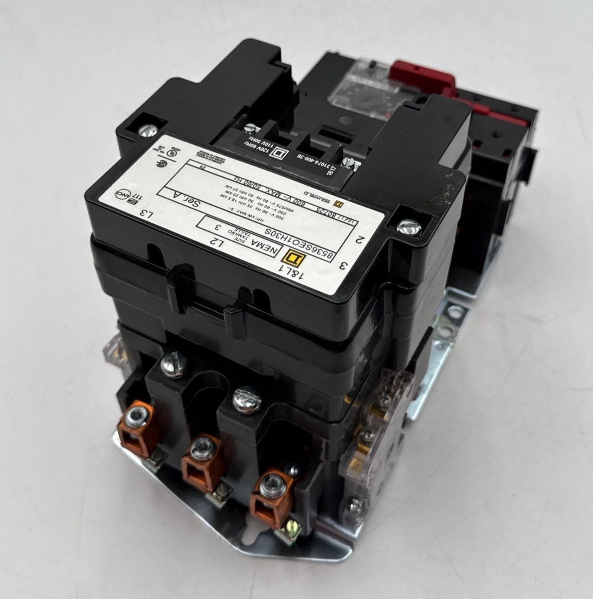 Square D 8536SEO1H30S Starter NEMA Size 3 600V 50HP Max Coil 11/120V 9065ST320 Used