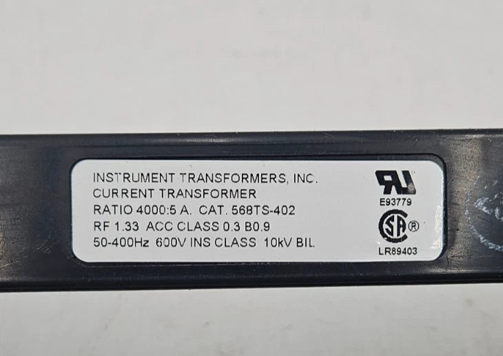 Instrument Trans Inc 568TS-402 Current Transformer 4000:5A 50-400HZ 600V 10kVBIL Used