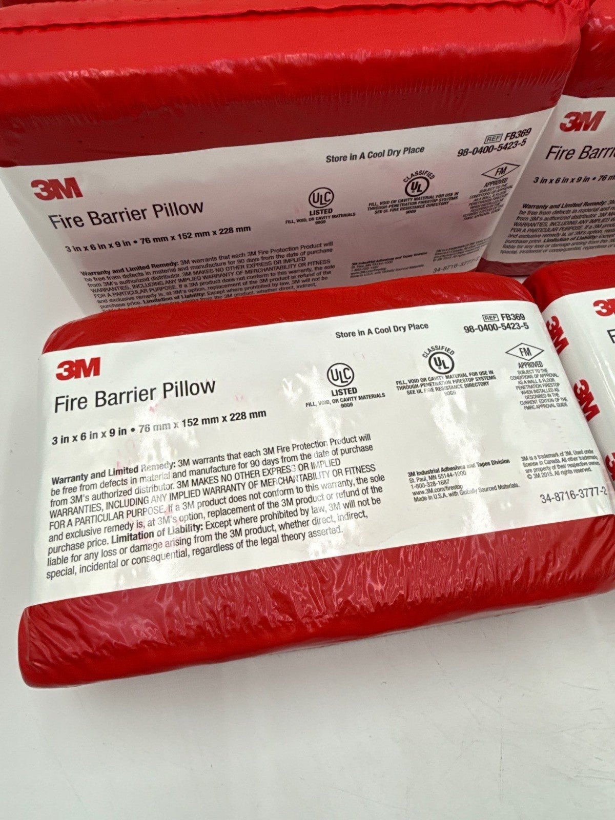 10PC Lot 3M FB369 Fire Barrier Self-Locking Pillow 3" x 6" x 9" FB-369 New