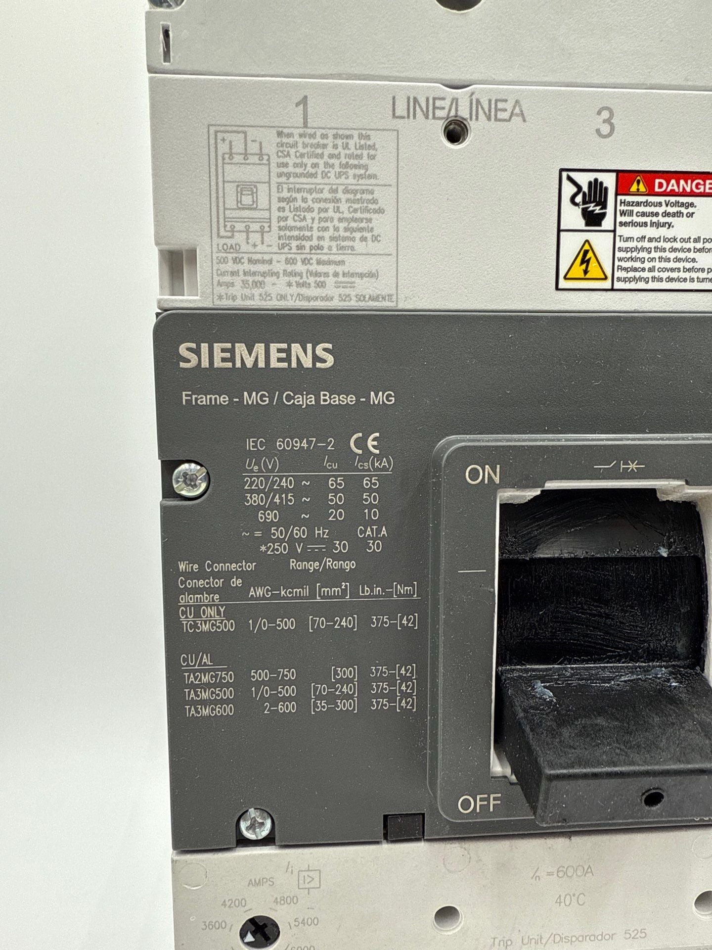 Siemens NMG3B600L Circuit Breaker 600A 3P 600V 3PH NMG 600 Amp 3 Pole New