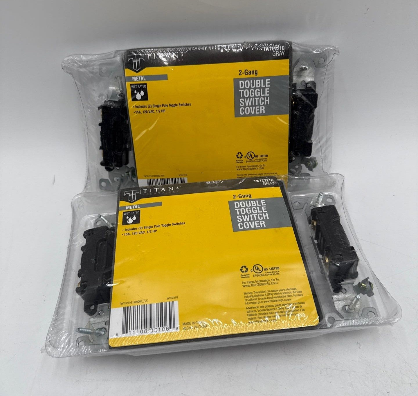 Titan TWTC221G 2 Gang Double Toggle Switch Cover 15A 120V 1/2HP New