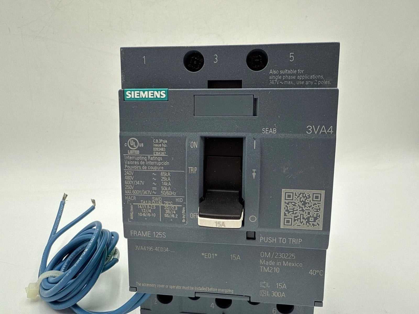 Siemens 3VA4195-4ED34-0AA0 Circuit Breaker 15A 3P 600V 3VA9978-0BL32 Shunt Trip New
