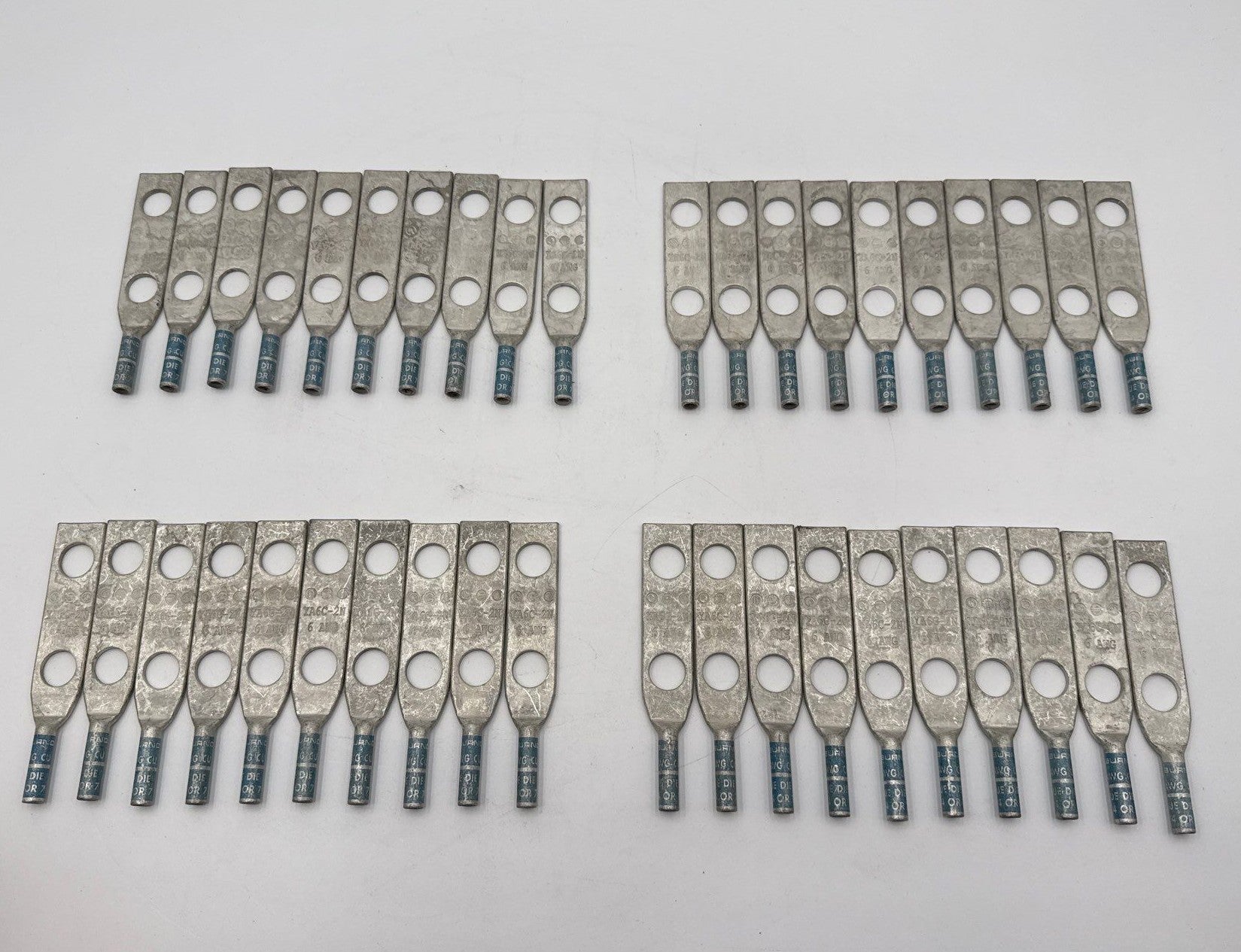 Burndy YA6C-2N 6AWG Copper 2-Hole Long Barrel Compression Lug 40PC New