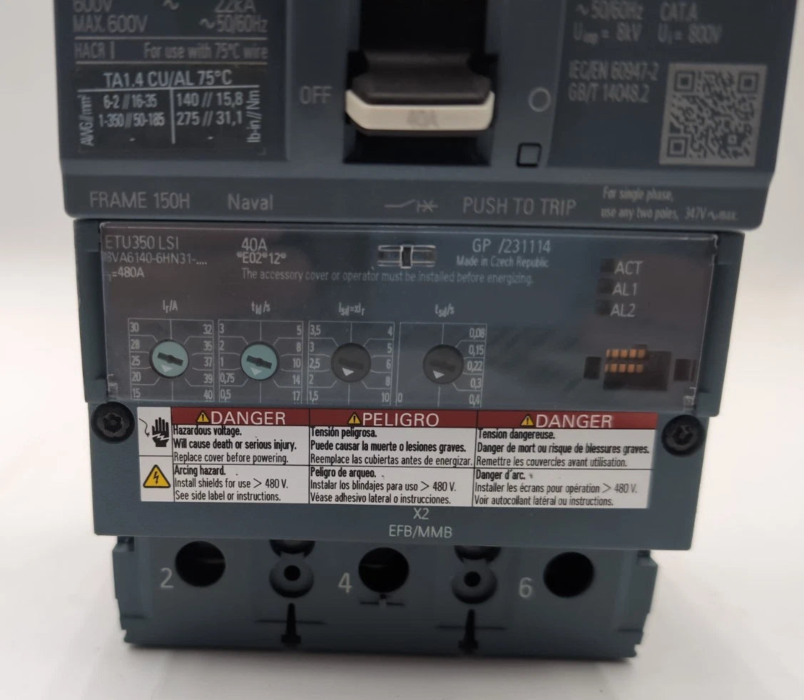Siemens 3VA6140-6HN31-0AA0 Circuit Breaker 40A 3P 600V 3PH LSI Trip NEW Take Out New