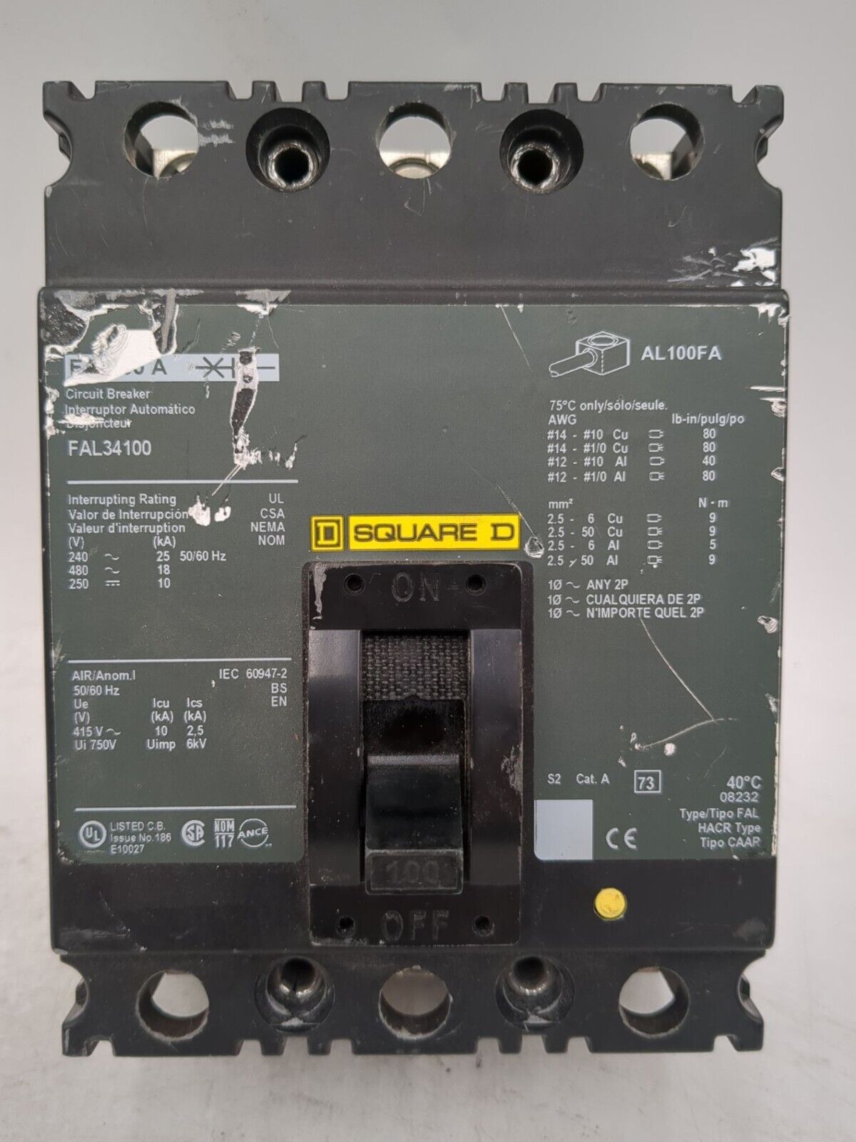 Square D Fal34100 Used