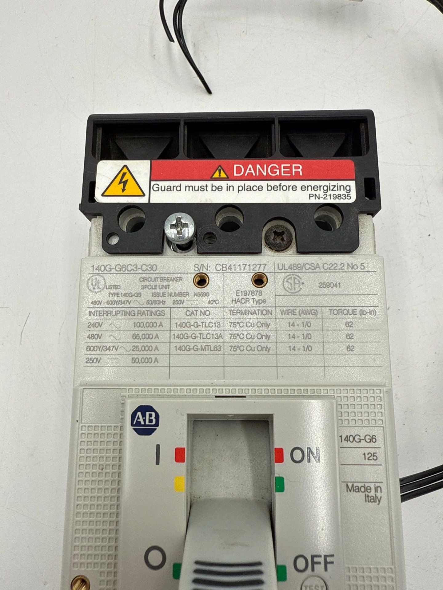 Allen Bradley 140G-G6C3-C30 Circuit Breaker 30A 3P 600V 140G 30 Amp 3 Pole Used