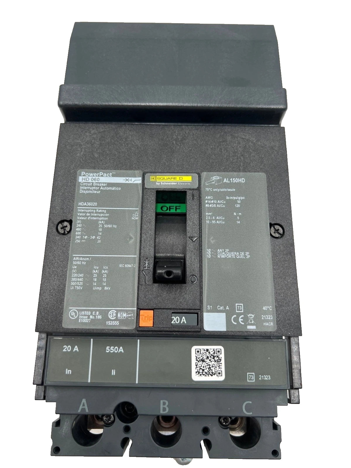 Square D HDA36020 I-Line Circuit Breaker 20a 600V 3P HDA 3PH 20 Amp 3 Pole New New