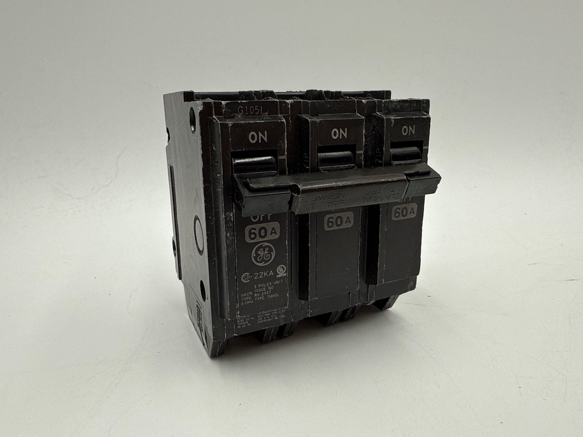 GE THHQL32060 Plug On Circuit Breaker 60A 3P 240V THHQL 22kA 60 Amp 3 Pole Used