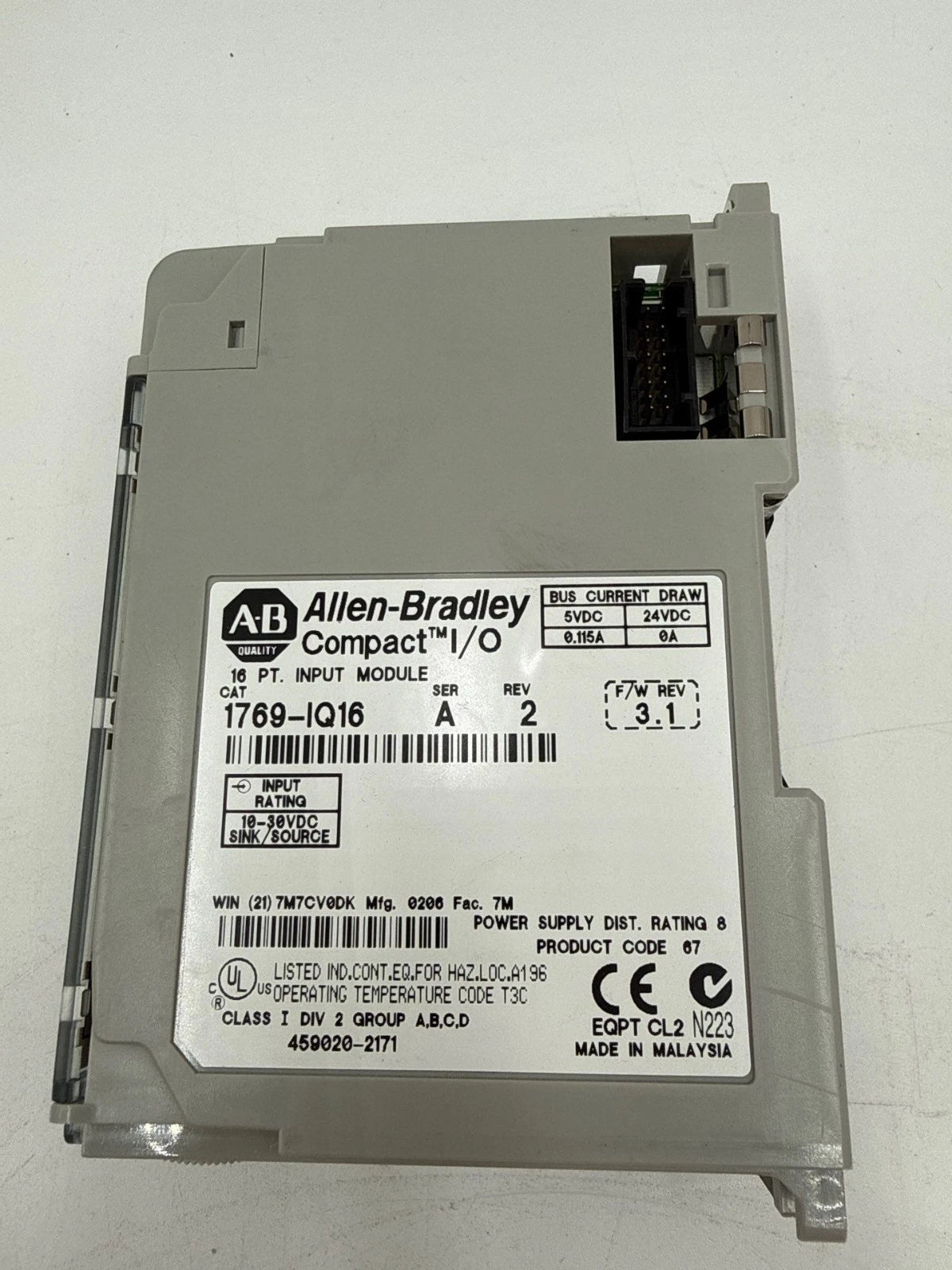 Allen-Bradley 1769-IQ16 Ser. A Rev 2 F/W Rev 3.1 Compact I/O 16 PT Input Module