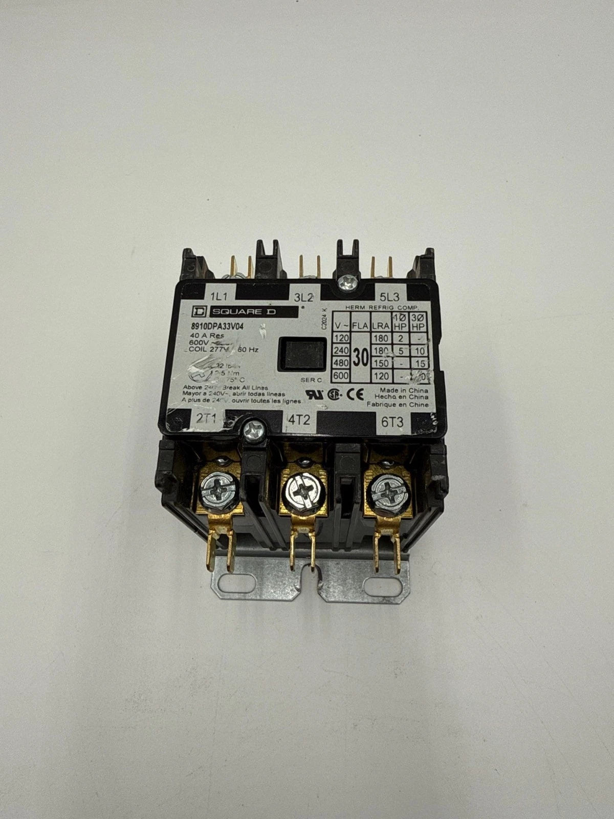 Square D 8910DPA33V04 Definite Purpose Contactor 40A 3P 600V Coil 277V 3PH 20HP Used
