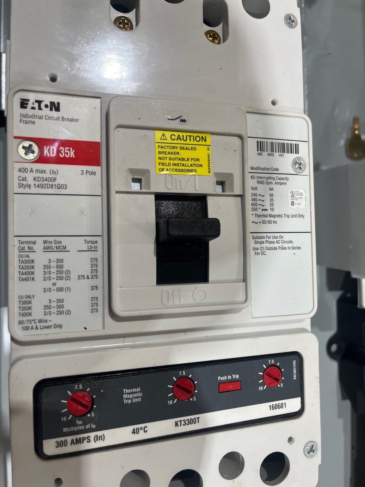 Eaton PRL2A Panelboard 400A 480/277V 3PH 18Cir MCB Panel 250A Subfeed 3R Encl