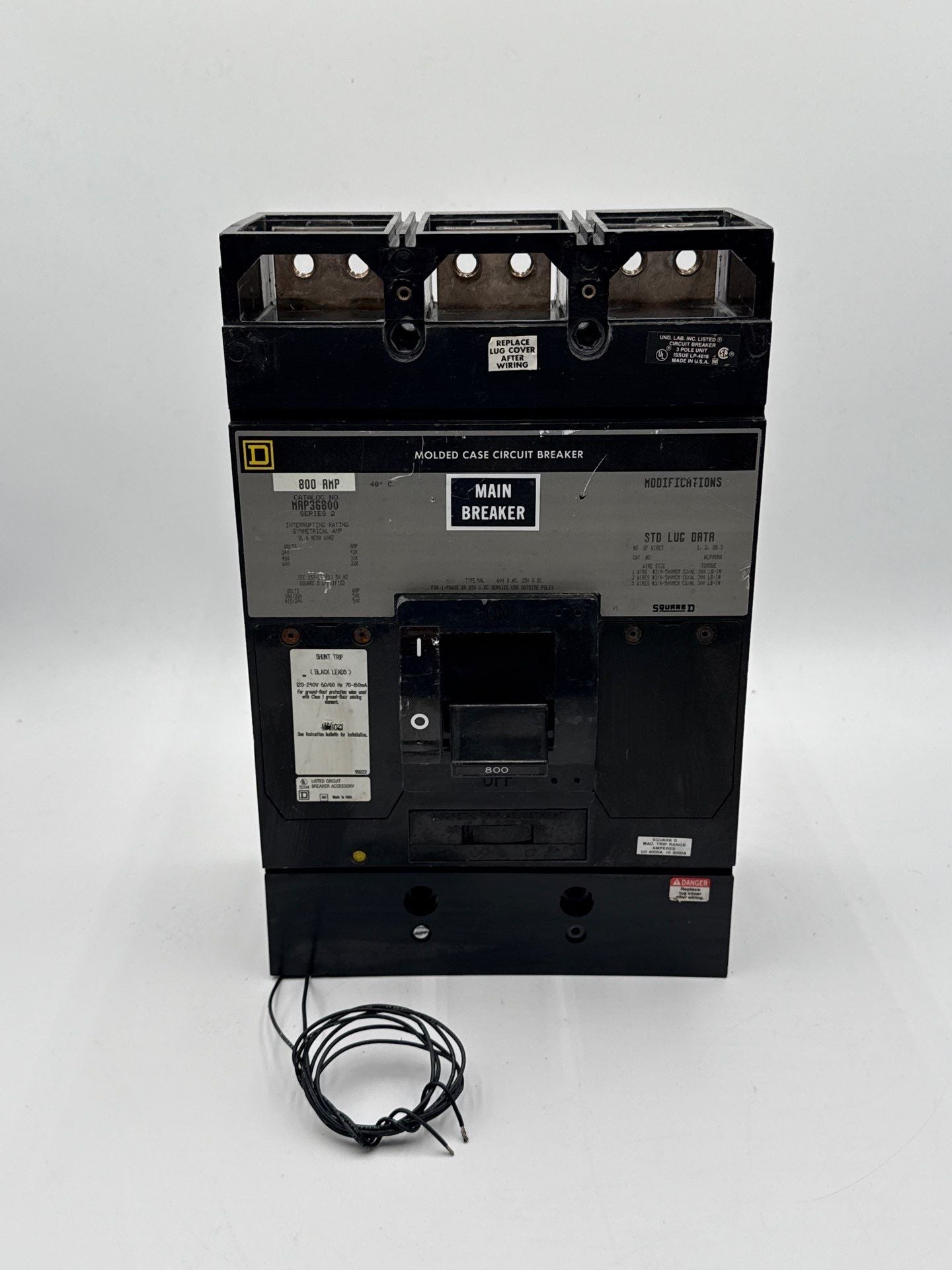 Square D MAP36800 Circuit Breaker 800A 3P 600V Shunt Trip MAP 800 Amp 3 Pole Used