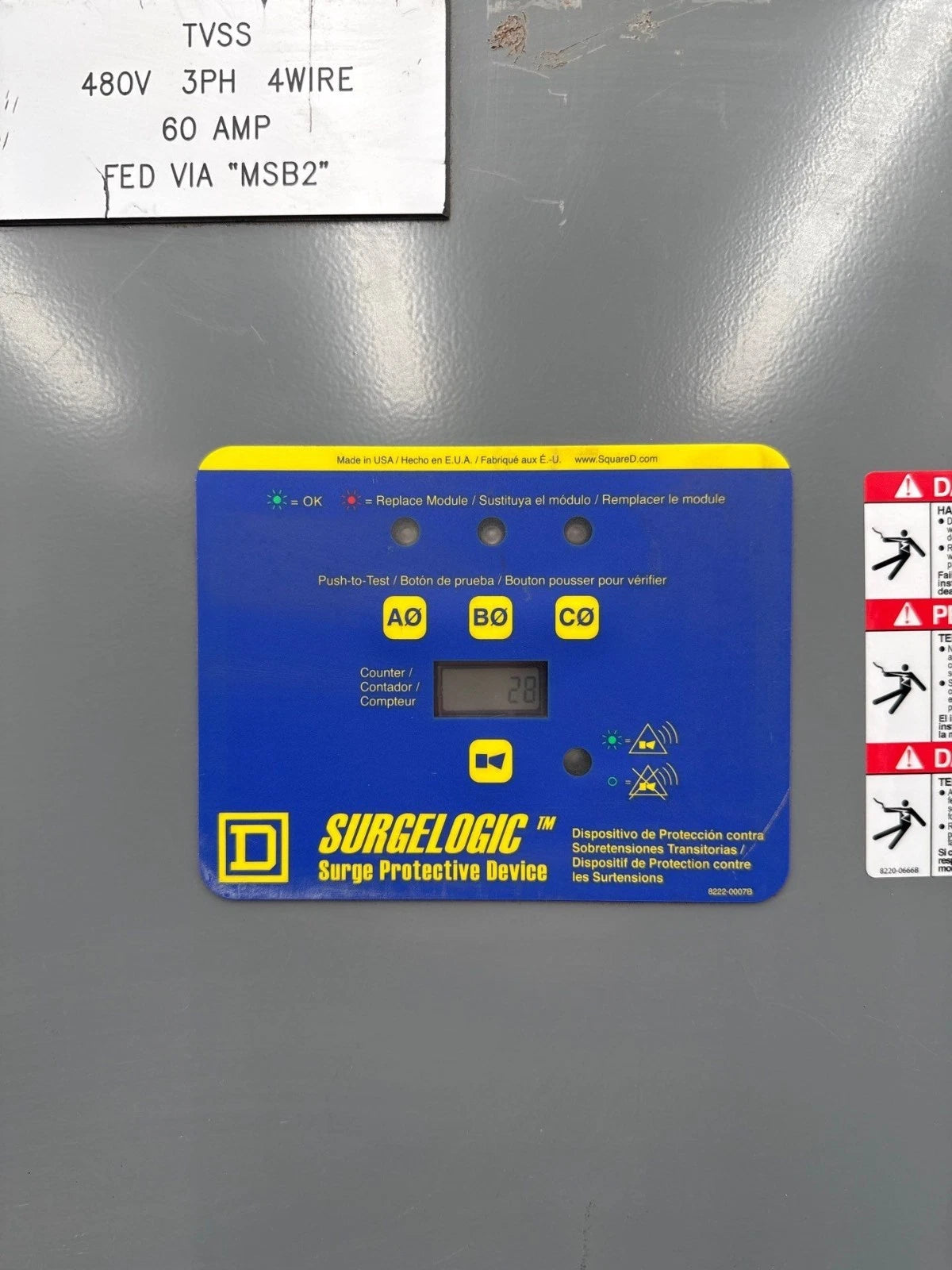 Square D TVS4EMA32A1 Surgelogic 320kA 480Y/277V 3PH 4W Surge Protection Device Used