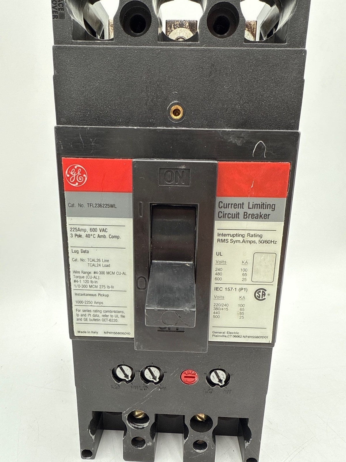 GE TFL236225WL Circuit Breaker 225A 3P 600V 3PH TFL 225 Amp 3 Pole Used