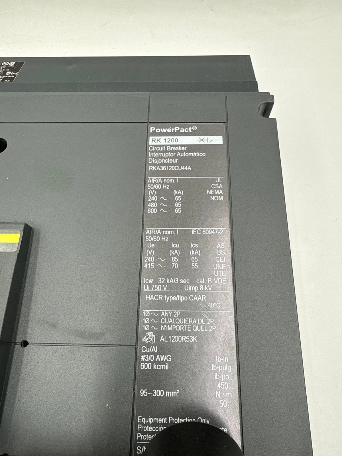 Sq D RKA36120CU44A I-Line Circuit Breaker 1200A 3P 600V Micrologic 6.0 A LSIG New