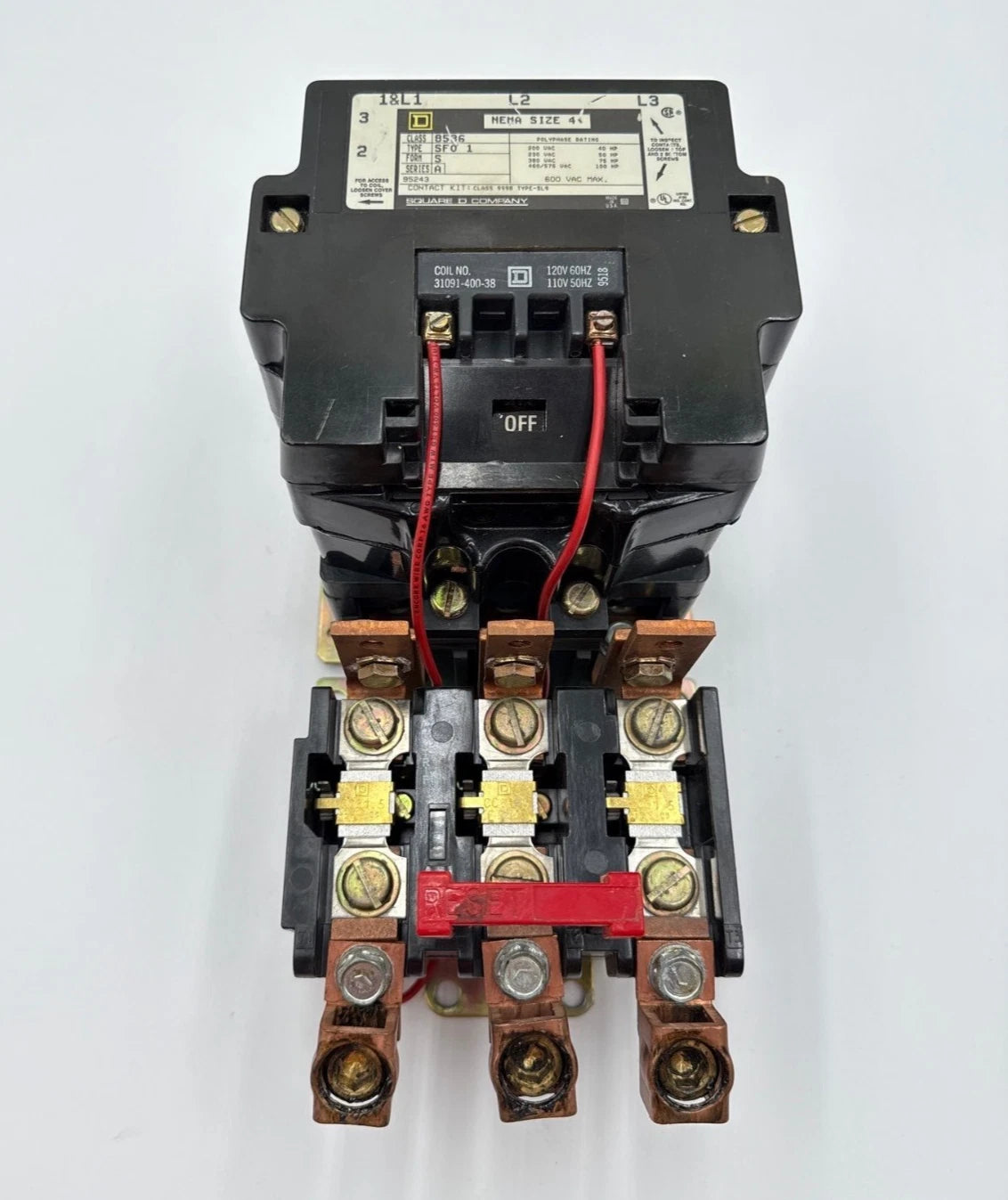 Square D 8536SF01S Starter NEMA Size 4 135A 3P 600V 100HP Coil 110/120V CC81.5 Used