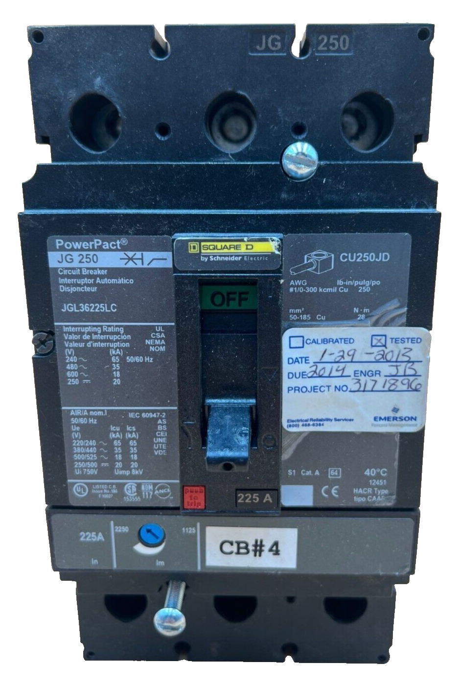 Square D JGL36225LC Used