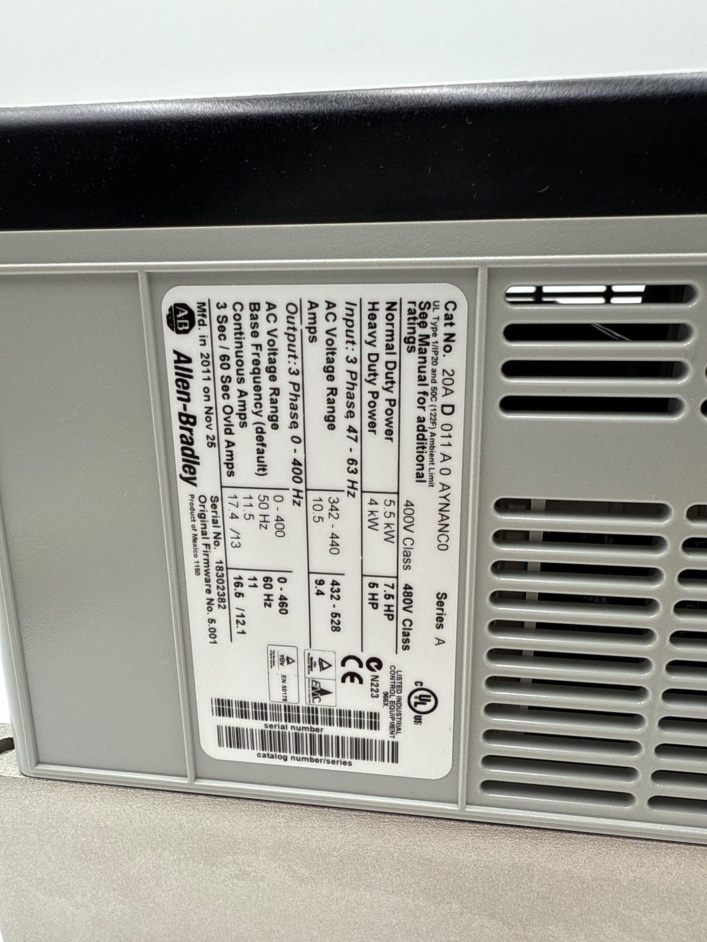 Allen Bradley 20AD011A0AYNANC0 PowerFlex 70 VFD 7.5HP 480V 11A 3PH New