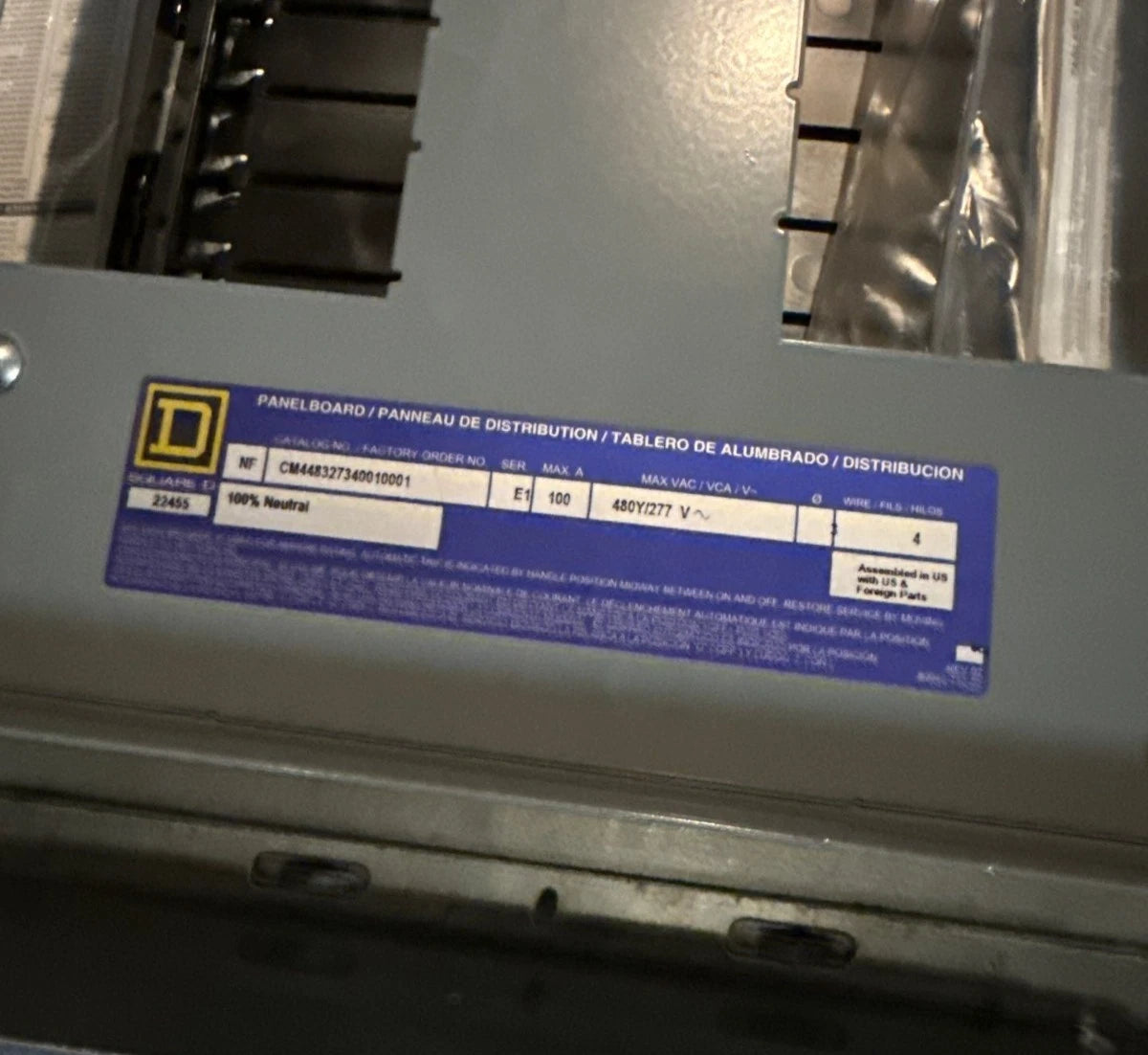 Square D NF Panelboard 100A 480/277V 3PH 4W MLO Panel 100 Amp 18 Cir MH26BE New New