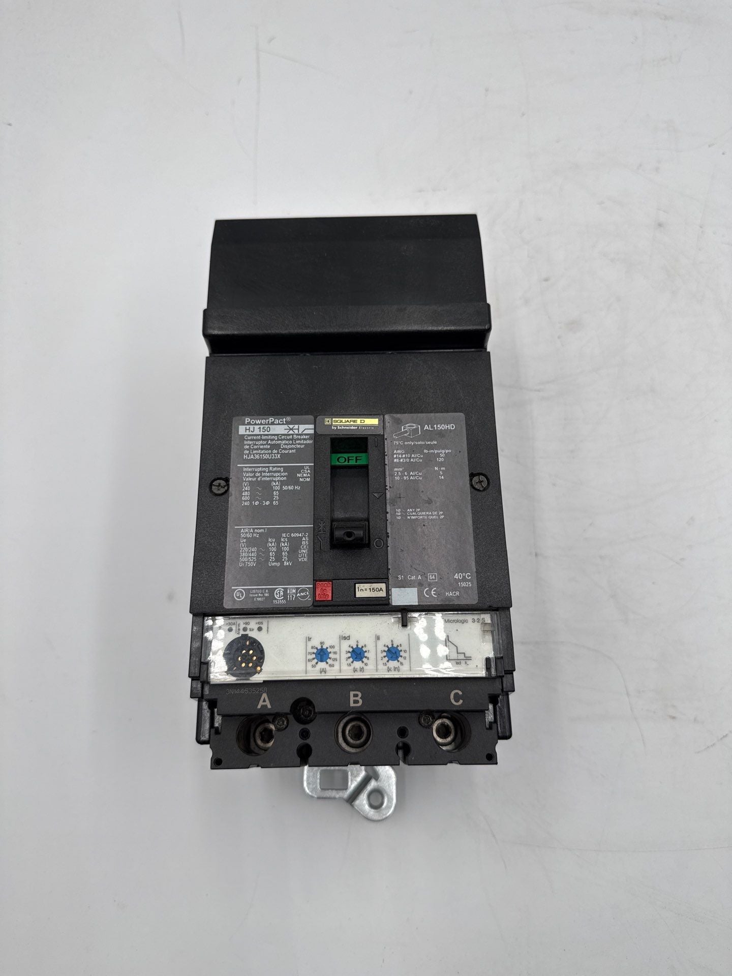 Square D HJA36150U33X I-Line Circuit Breaker 150A 3P 600V HJA 150 Amp 3 Pole Used