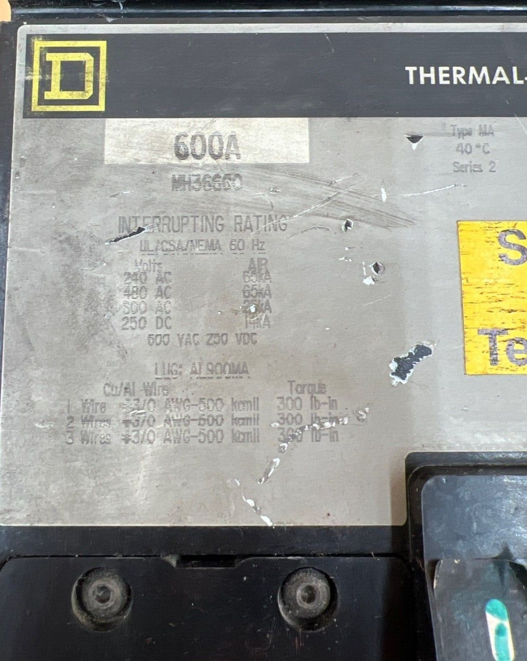 Square D MH36600 Used