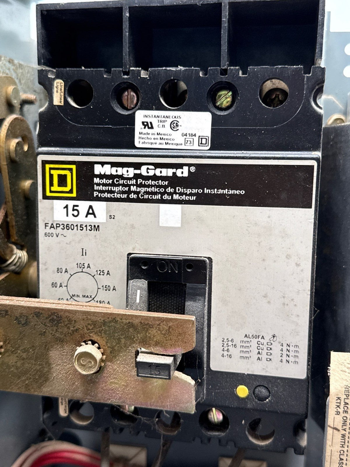 Square D Model 6 12" 15A Breaker Combo MCC Bucket Size 1 Starter FAP3601513M Used