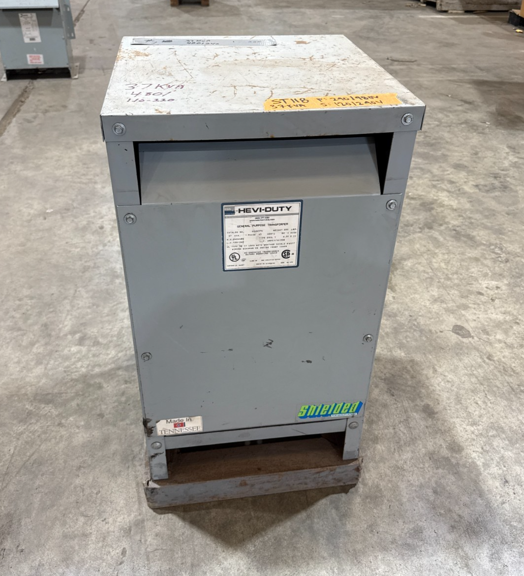 37 KVA Hevi-Duty S5HB37S Transformer Pri 240/480V Sec 120/240V 1PH Indoor Encl Used