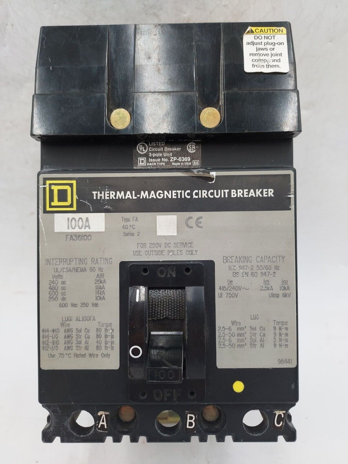 Square D FA36100 Used