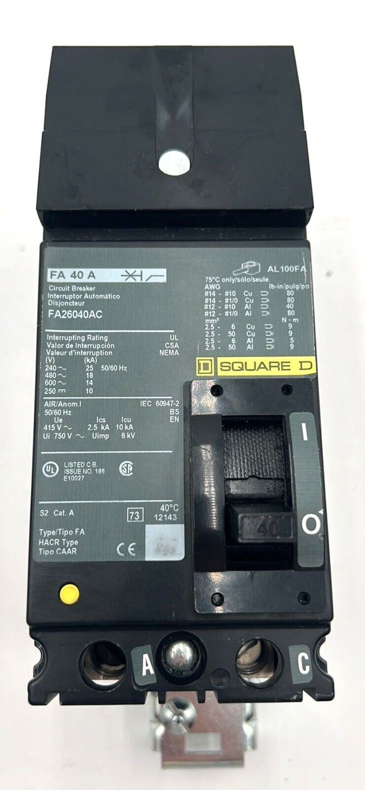 Square D FA26040AC Used