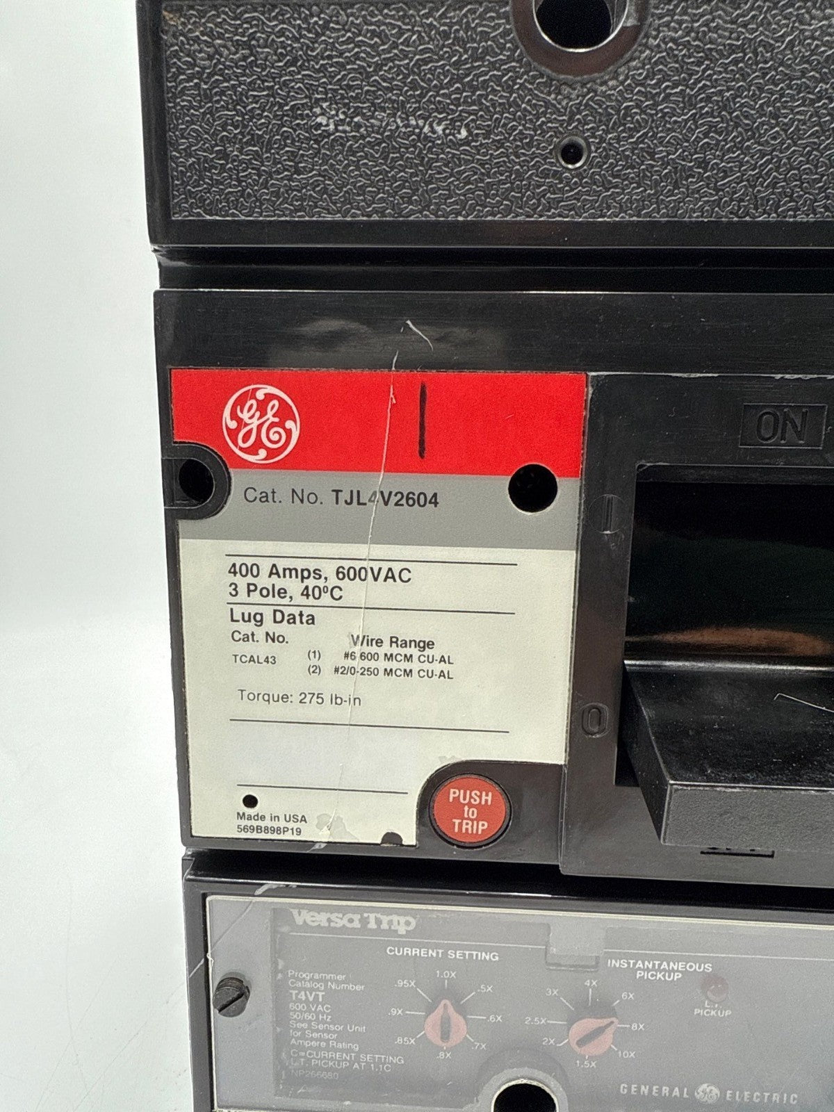 GE TJL4V2604 Circuit Breaker 400A 3P 600V 3PH TJL 400 Amp 3 Pole VersaTrip T4VT Used